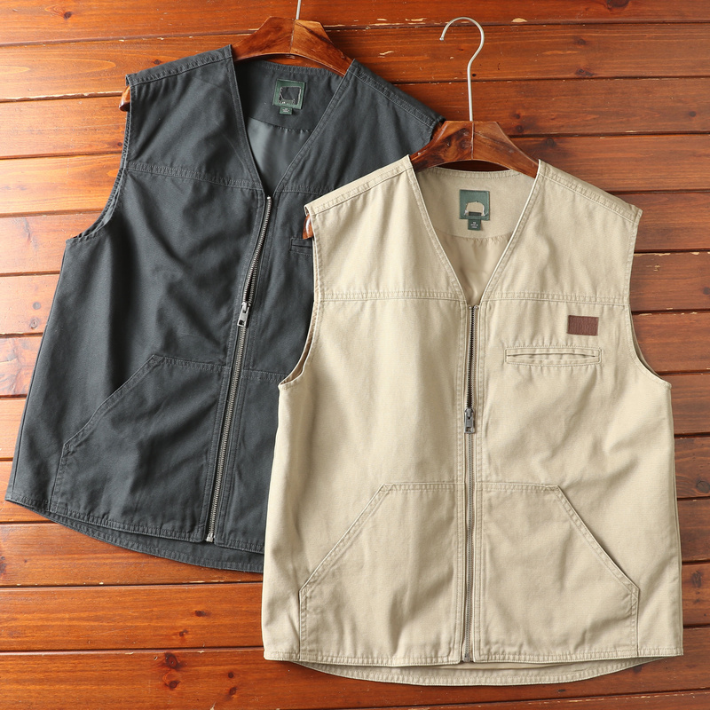 North American Export All-Cotton Washed Canvas Wear-Resistant Comfortable Autumn Unisex Retro Workwear Casual Zipper Vest