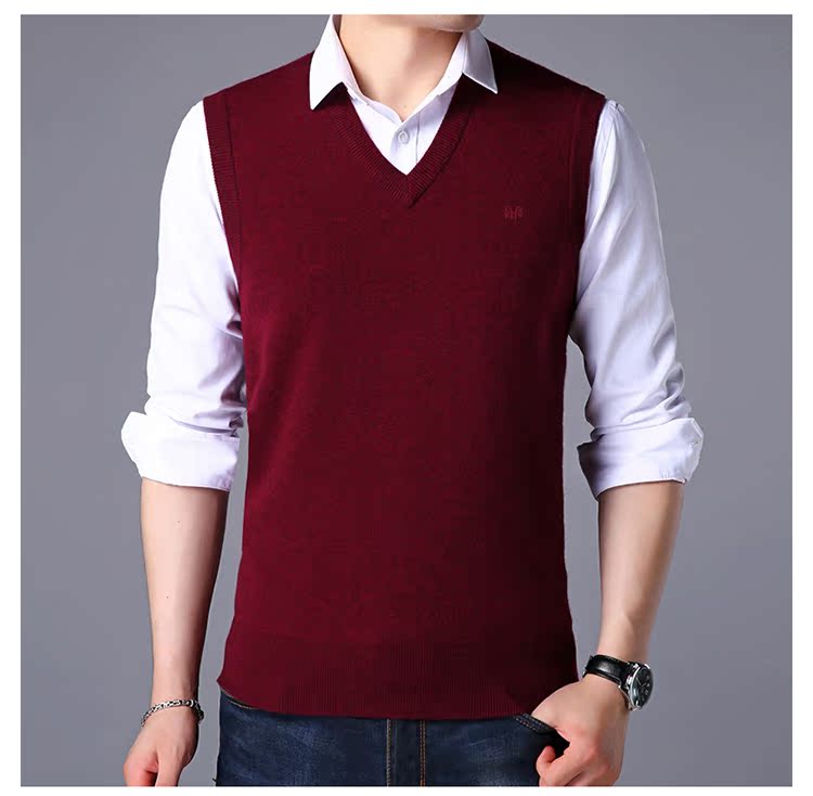 Áo len len Hengyuan Tường nam mùa thu đông kinh doanh v-cổ trung niên dày màu rắn dệt kim vest áo len không tay
