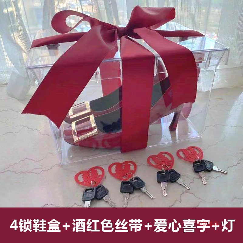 Bride hidden wedding shoes theorist with lock shoe box wedding whole people props to pick up the wicket, little game props prank the groom.