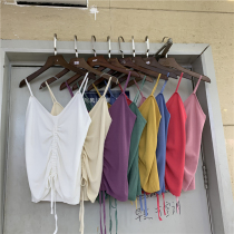 Design Sense Draw Rope Harness Vest Woman 2021 Summer Workout 100 Hitch Slim V Collar Knit Undershirt Inner Hitch