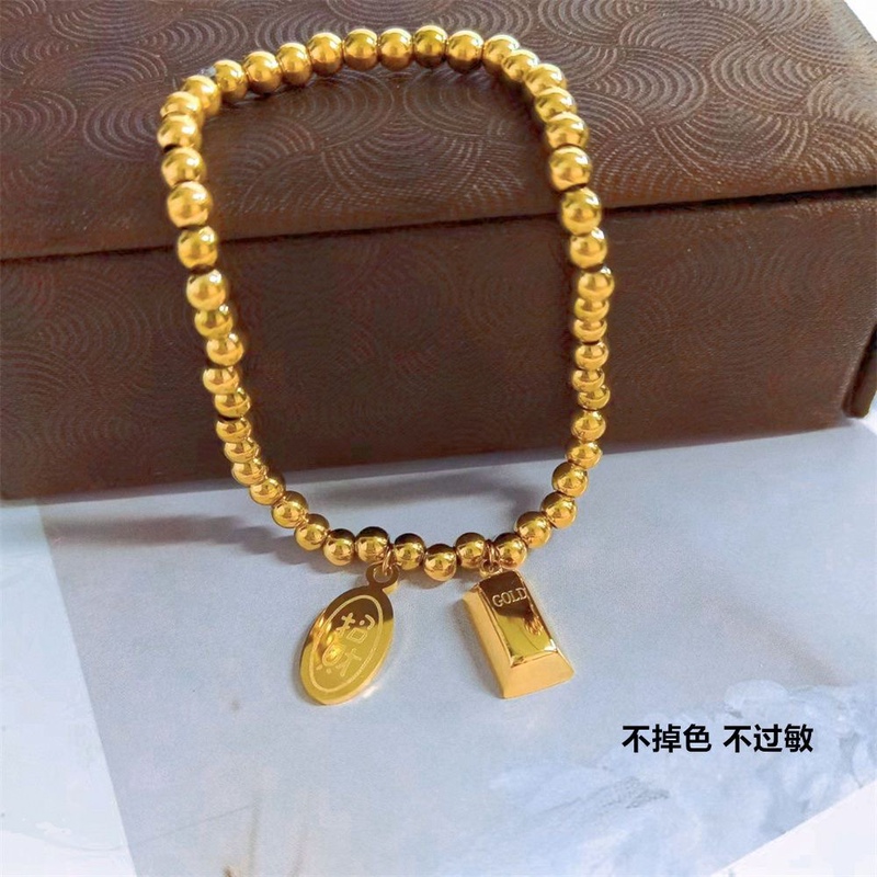 Titanium Steel Fortune-Bringing Small Gold Nugget Bead Elastic Bracelet, Fashionable, Elegant, High-End, Versatile Jewelry