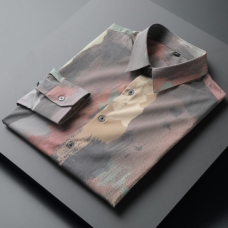 Light and luxurious Ironing Flowers Shirt Male long sleeves 2021 Spring and autumn manicure Han version Trend printed casual handsome men's shirt