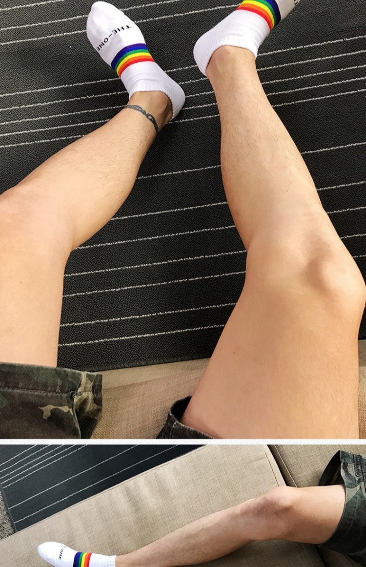 Vớ thuyền nam vớ cotton cầu vồng vớ trắng cầu vồng nam dày vớ trắng kiểm soát đồng tính nam gợi cảm thấp giúp vớ tất nữ cao cấp