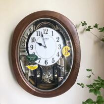 Japanese rhymic wall clock European Eros Cupid solid wood music time magic clock 4MH414