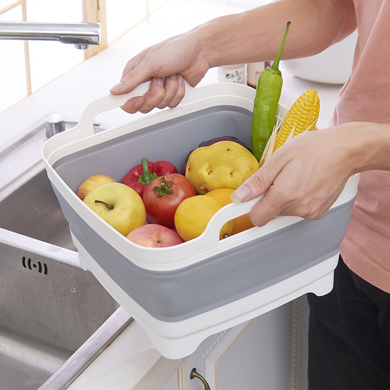 Folding vegetable washing basket household kitchen sink washing fruit and vegetable basket storage basket plastic washing basin draining basket