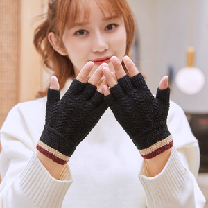 情侣款针织毛线半指保暖手套
