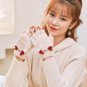 可爱小鹿翻盖毛绒五指手套