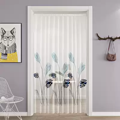 Door curtain gauze is transparent to people's floating window white gauze balcony yarn living room bedroom semi-shading yarn-free perforated telescopic rod