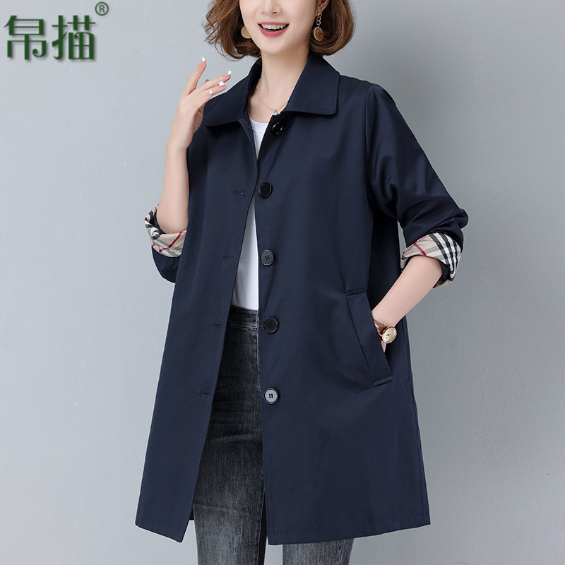 Single-row buttoned windsurgboard female medium long version 2022 spring dress new fashion Casual Foreign Pie Age mom Wind coat Jacket Tide