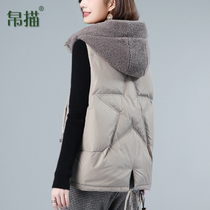 Down waistcoat Waistcoat Jacket Woman 2021 new lamb wool splicing Lions Ms. Camshoulder Short Waistcoat Jacket