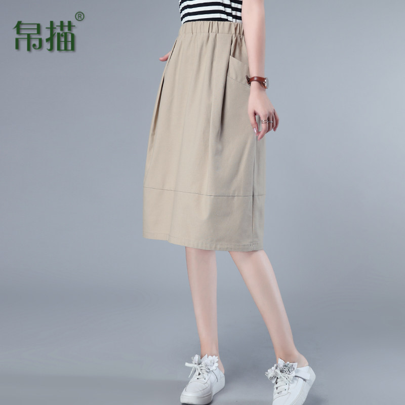 Cotton and linen skirt women's summer 2021 summer new linen a-line short skirt mom casual medium-long version of the half-section skirt