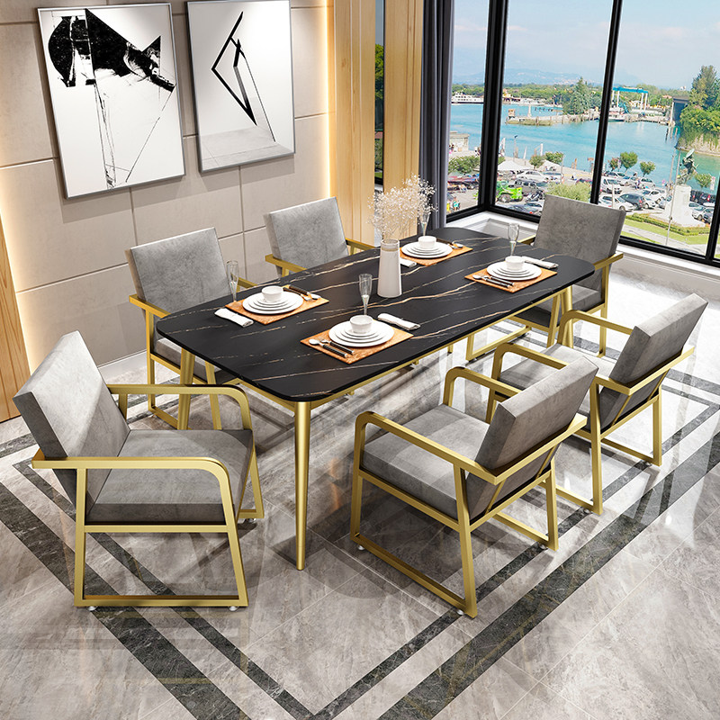 Italian style extremely simple rock plate dining table and chairs combine small family dining table Nordic 4 6 people light and luxurious marble table