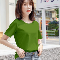 Short sleeve T-shirt womens dress 2022 new summer round collar loose half sleeves blouses pure cotton Chains short Bull Oil Fruits Green