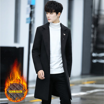 男士秋冬装2018新款毛呢大衣中长款青年呢子