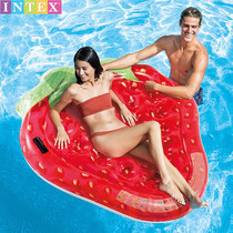 INTEX strawberry floating bed male and female adult water thickened swimming ring inflatable toy large floating row photo props