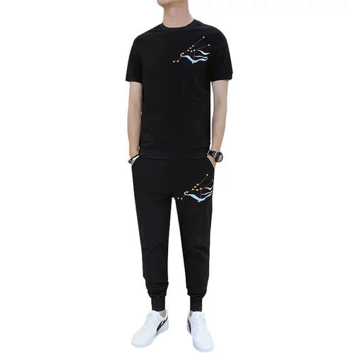 Летняя футболка с коротким рукавом, мужской комплект, популярно в интернете, облегающий крой