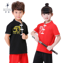 Step by step childrens martial arts costumes summer short-sleeved uniforms childrens spring Taijiquan martial arts performance costumes