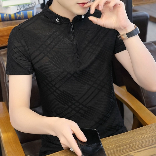 Летняя шелковая базовая приятная телу футболка polo с молнией, короткий рукав, в корейском стиле
