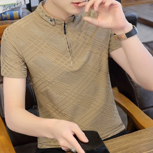 Летняя шелковая базовая приятная телу футболка polo с молнией, короткий рукав, в корейском стиле