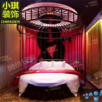 European-style creative theme hotel iron large decorative birdcage princess round bed double love marriage bed