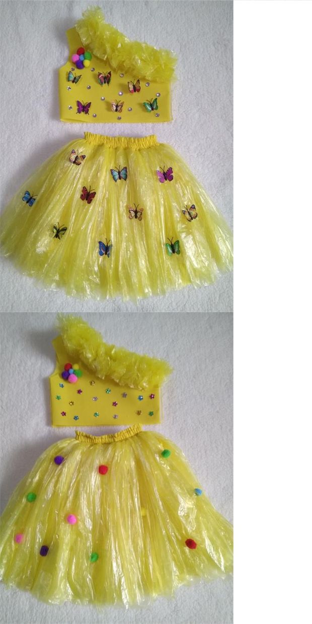 Bảo vệ môi trường quần áo trẻ em trình diễn thời trang mẫu giáo quần áo handmade cô gái sáng tạo cha mẹ trẻ con trình diễn bộ trang phục múa bale đáng yêu