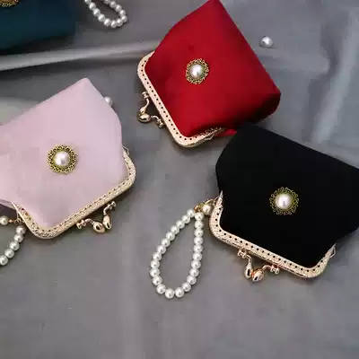 Retro velvet pocket coin bag coin bag Pearl cute mini bag handmade mouth gold bag small gift