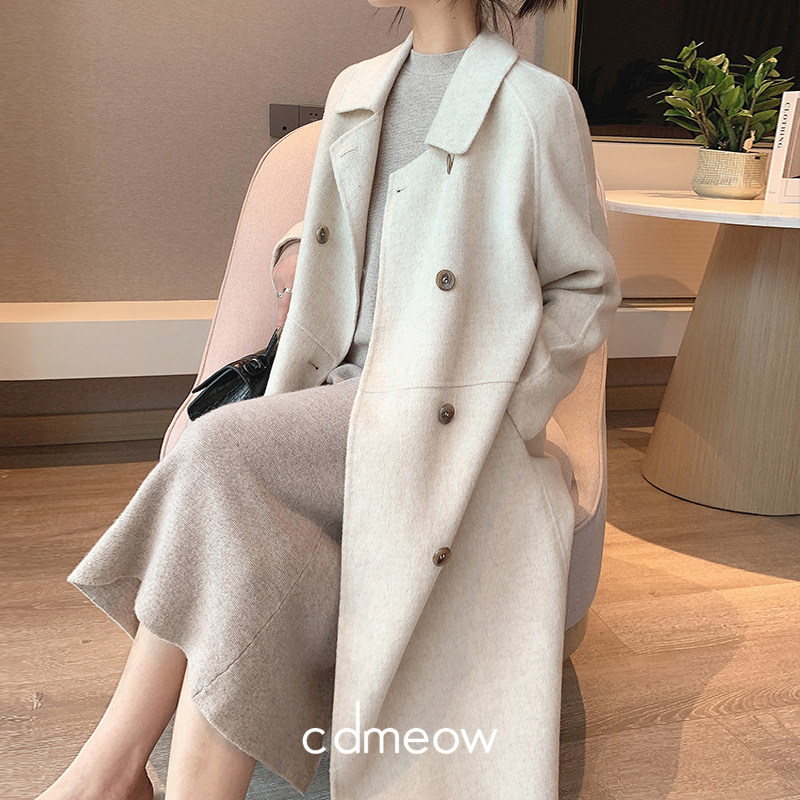 Hyburn wind high end double - sided cashmere coat woman 2022 new niche loose medium and long mode