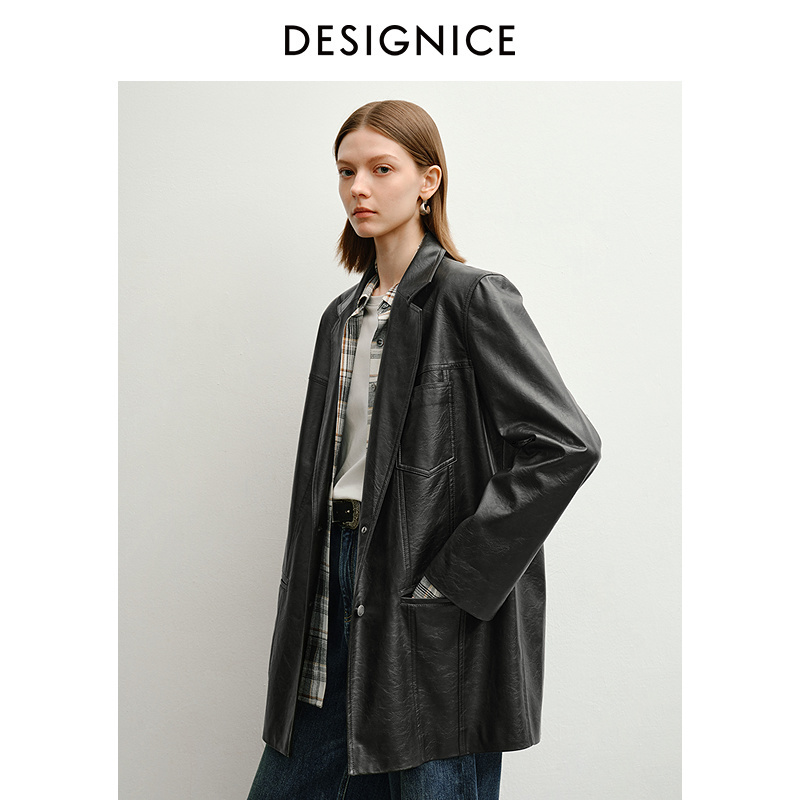 Disainis 2025 Autumn New Commuter Loose Retro Pu Leather Jacket Light Business Style Blazer for Women