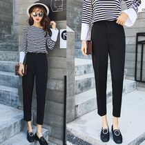 Early spring black suit pants female Korean version of high waist nine straight casual pants loose small trousers small feet pants spring and autumn