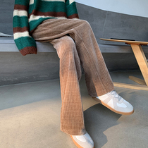 Corduroy wide-leg pants womens spring autumn and winter thickened chenille small man-shaped high-waisted straight plush trousers