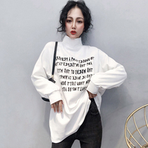 White plus velvet thickened base shirt womens autumn and winter long half high collar inner long sleeve T-shirt loose versatile top