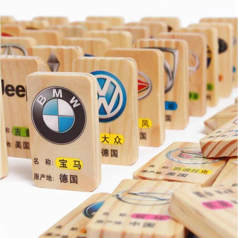Car Logo Traffic Cognition Grand Total 100 slices of domino Domino Building Blocks Children Early Teach 5-Year-Old Boy Toys-Taobao