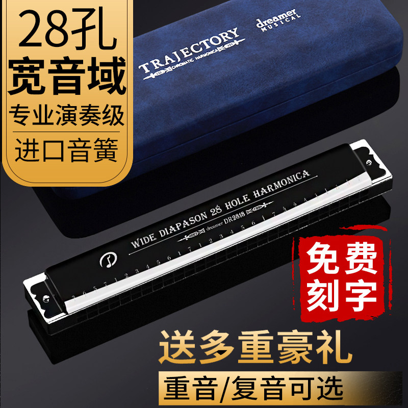 Imported tone-reed harmonica adult 28-hole accented advanced C key complex professional playing student beginner swan dream chaser