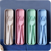 Tableware set portable tableware three-piece set wheat straw box fork spoon chopsticks gift