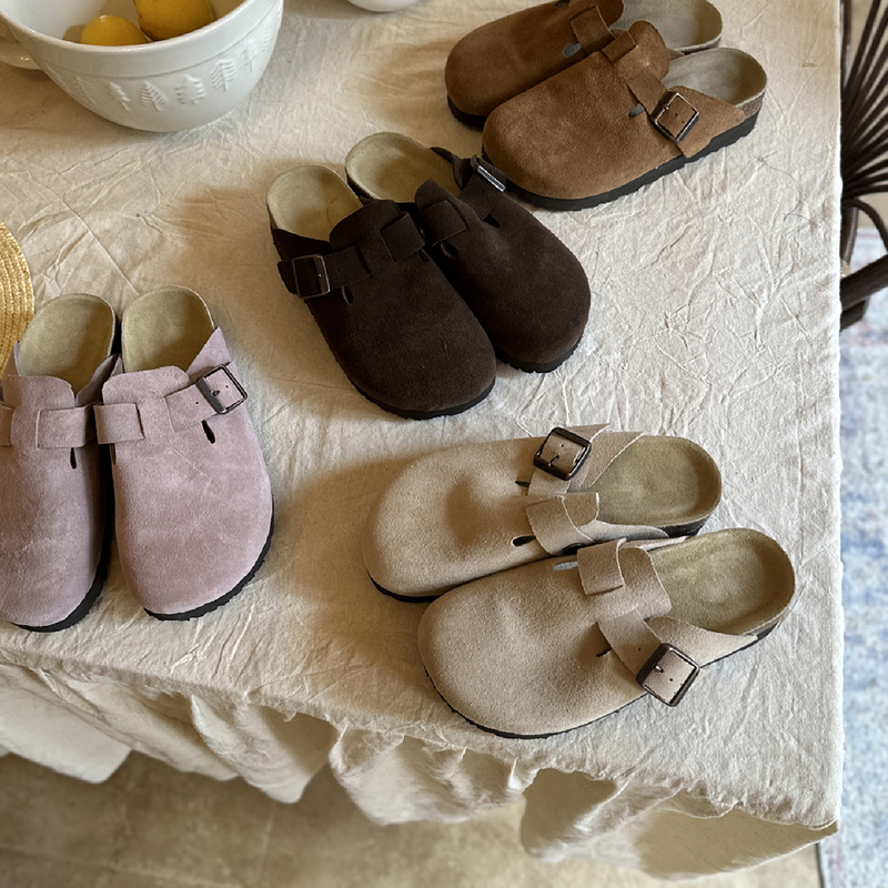 Musi New Product Korean Style Closed-Toe Birkenstock Sandals Thick-Soled Versatile Casual Slip-On Shoes Genuine Leather