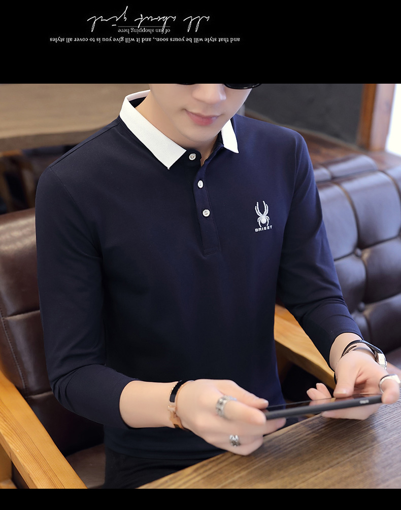 Xu hướng mùa thu Hàn Quốc cổ áo sơ mi dài tay polo 2018 mới đã dẫn đầu áo thun dài tay nam áo polo đẹp