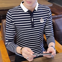 Mùa thu kinh doanh bình thường nam dài tay áo thun cotton sọc áo polo từ bi thanh niên quần áo kích thước lớn - Polo t shirt