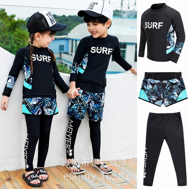 Children's Swimsuit Boys Swimsuit Long Sleeve Sunscreen Two-Piece Swimsuit Student Swimsuit Big Boys Girls Two-Piece Swimsuit