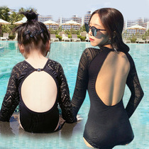 2-15 years old childrens swimsuit girl one-piece swimsuit middle child sunscreen long sleeve lace backless bikini parent-child
