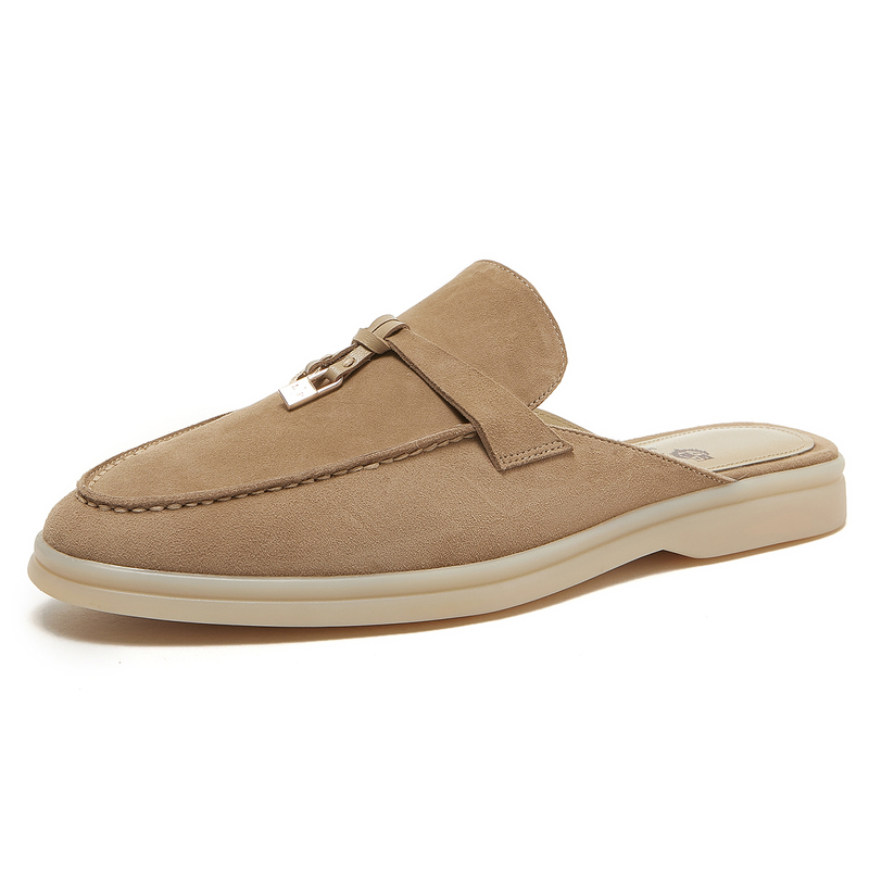 Spring and Summer New Style Lazy Casual Closed-Toe Slippers, Large Size Men's Slippers L46P, Half Slippers, British Style Genuine Leather Outdoor Sandals