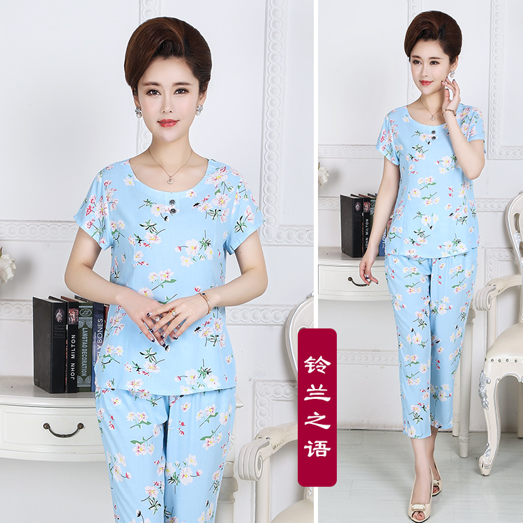 Trung và cũ tuổi cotton và bông lụa ngắn tay dịch vụ nhà có thể được đeo bên ngoài hai bộ của mẹ cotton lụa đồ ngủ của phụ nữ phù hợp với