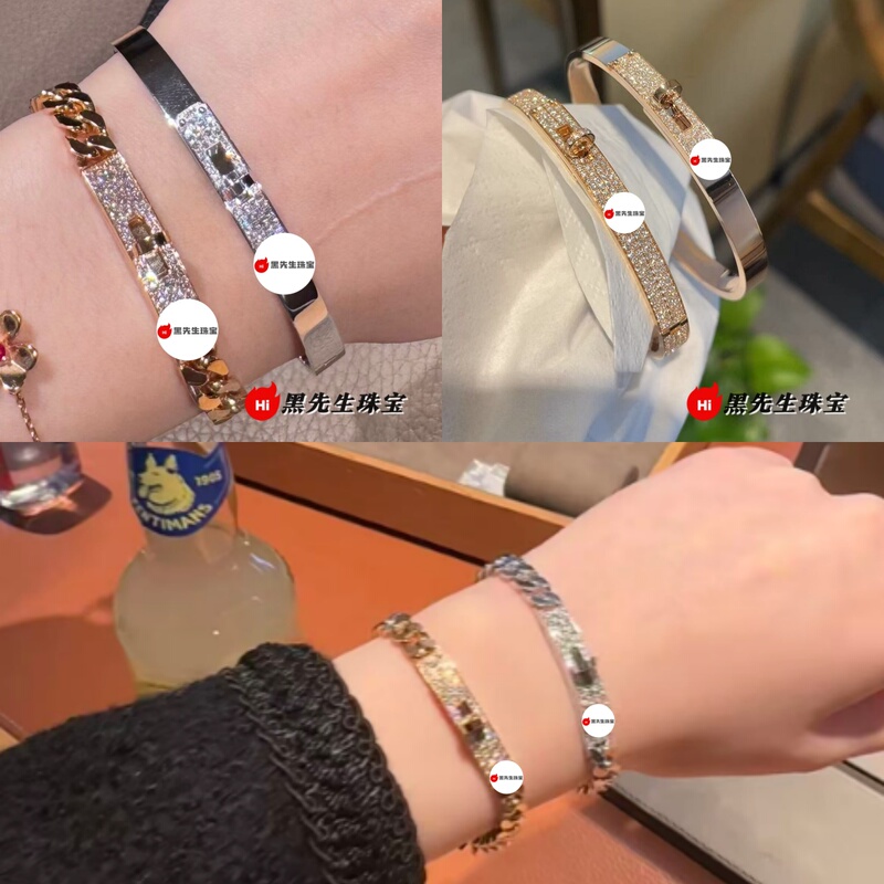 Hi Jewelry Custom 18K White Gold Full Diamond Kelly Bracelet Full Diamond Bracelet Rose Gold Gold Women's Cuban Bracelet