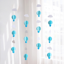 Hot air balloon love clouds pull flag baby birthday party decoration scene layout kindergarten pull flower background wall