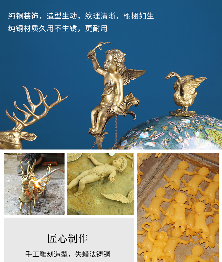 Furnishing articles household act the role ofing is tasted high - grade copper with porcelain deer cart store content box cover European American villa living room porch decoration