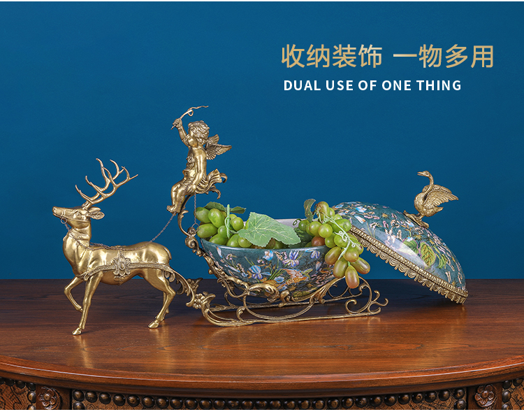 Furnishing articles household act the role ofing is tasted high - grade copper with porcelain deer cart store content box cover European American villa living room porch decoration