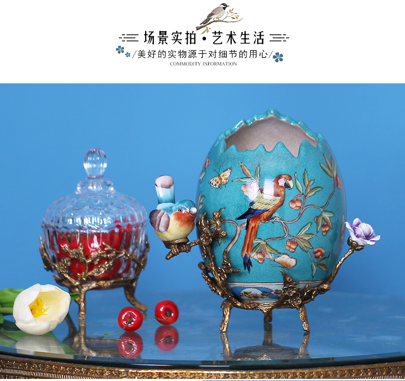 Creative bird eggshell copper ceramics handicraft artical home sitting room porch example room adornment is placed