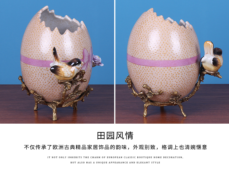 Creative bird eggshell copper ceramics handicraft artical home sitting room porch example room adornment is placed