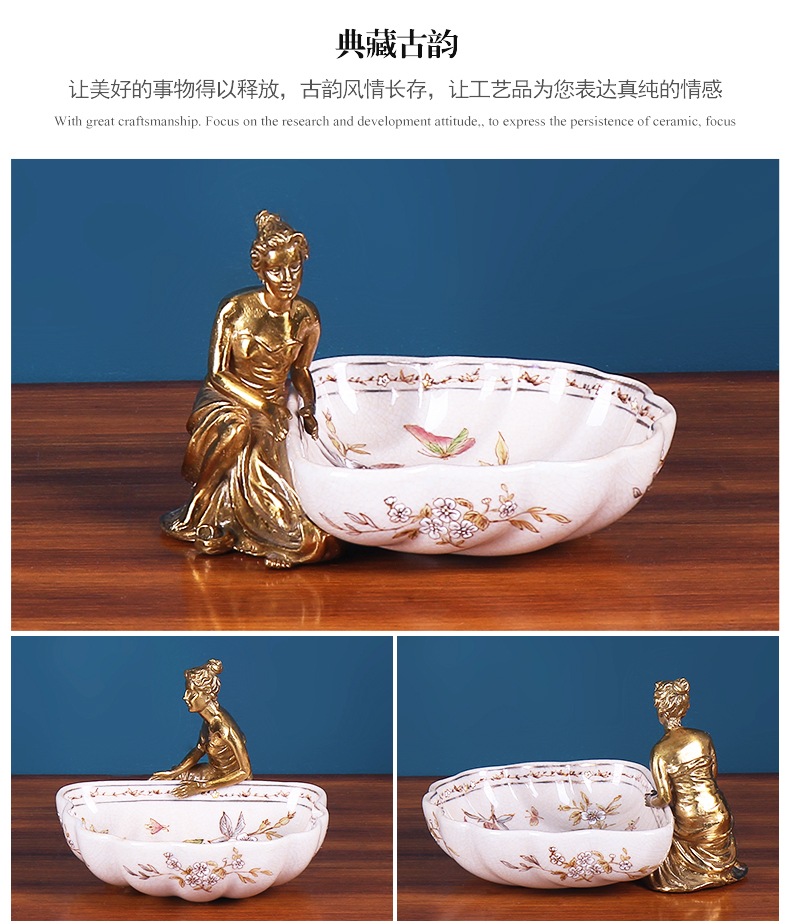 Furnishing articles of key-2 luxury European - style dry fruit tray ceramic sitting room tea table American creative household candy seeds snacks to receive dish