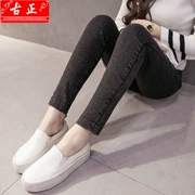 Bà bầu quần denim 2019 mùa xuân Bà bầu quần legging size lớn mặc bà bầu mùa thu đông cộng với quần nhung nâng bụng