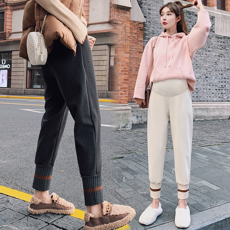 Pregnant Woman Pants Autumn Winter Outwear Fashion Net Red Bunches Sports Casual Pants Spring Fall Inner Lap Pants Long Pants Boomer